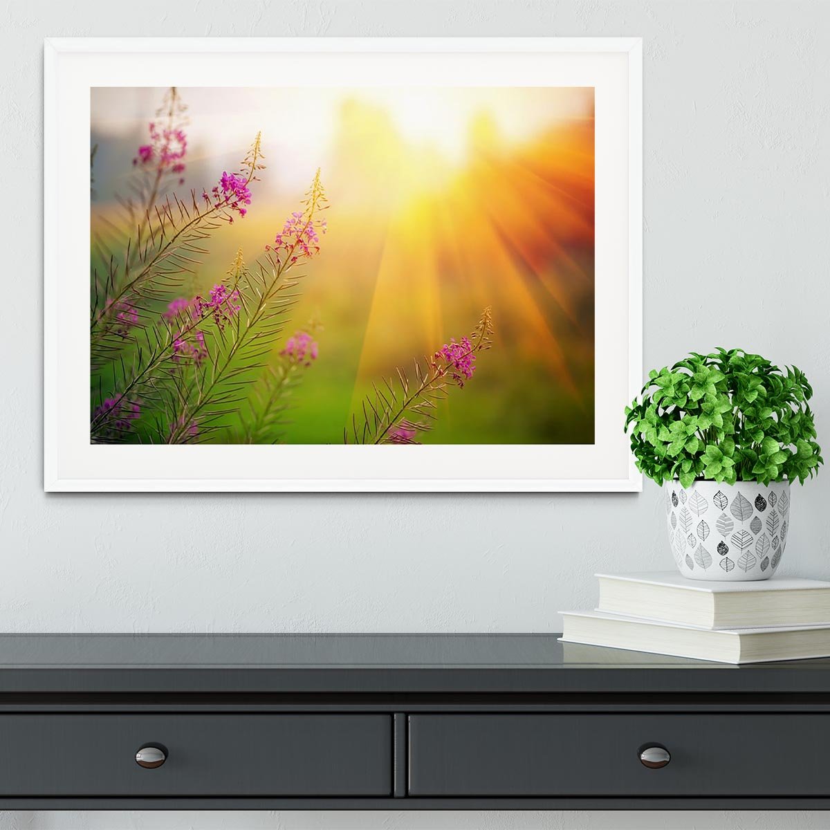 Landscape with Fireweed at sunny summer Framed Print - Canvas Art Rocks - 5