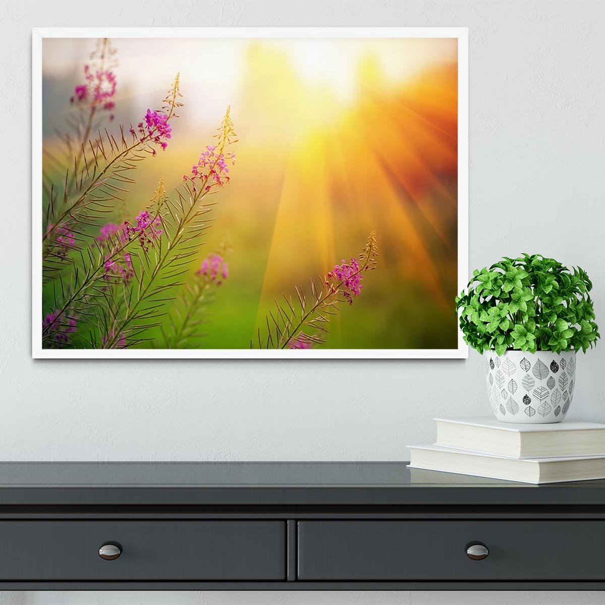 Landscape with Fireweed at sunny summer Framed Print - Canvas Art Rocks -6