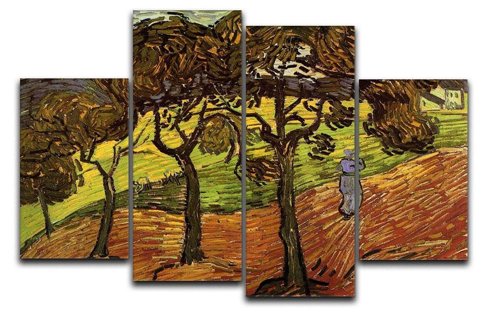 Landscape with Trees and Figures by Van Gogh 4 Split Panel Canvas  - Canvas Art Rocks - 1