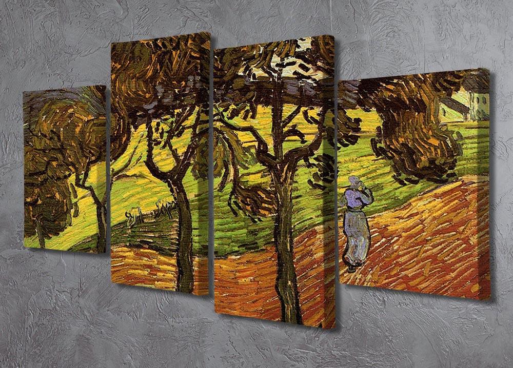 Landscape with Trees and Figures by Van Gogh 4 Split Panel Canvas - Canvas Art Rocks - 2