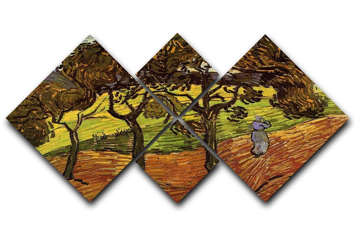Landscape with Trees and Figures by Van Gogh 4 Square Multi Panel Canvas  - Canvas Art Rocks - 1