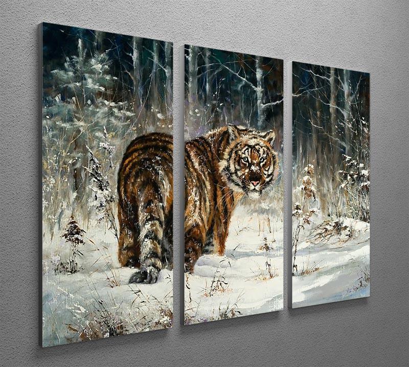 Landscape with a tiger in winter wood 3 Split Panel Canvas Print - Canvas Art Rocks - 2