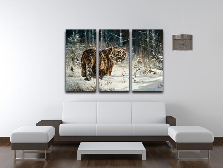 Landscape with a tiger in winter wood 3 Split Panel Canvas Print - Canvas Art Rocks - 3