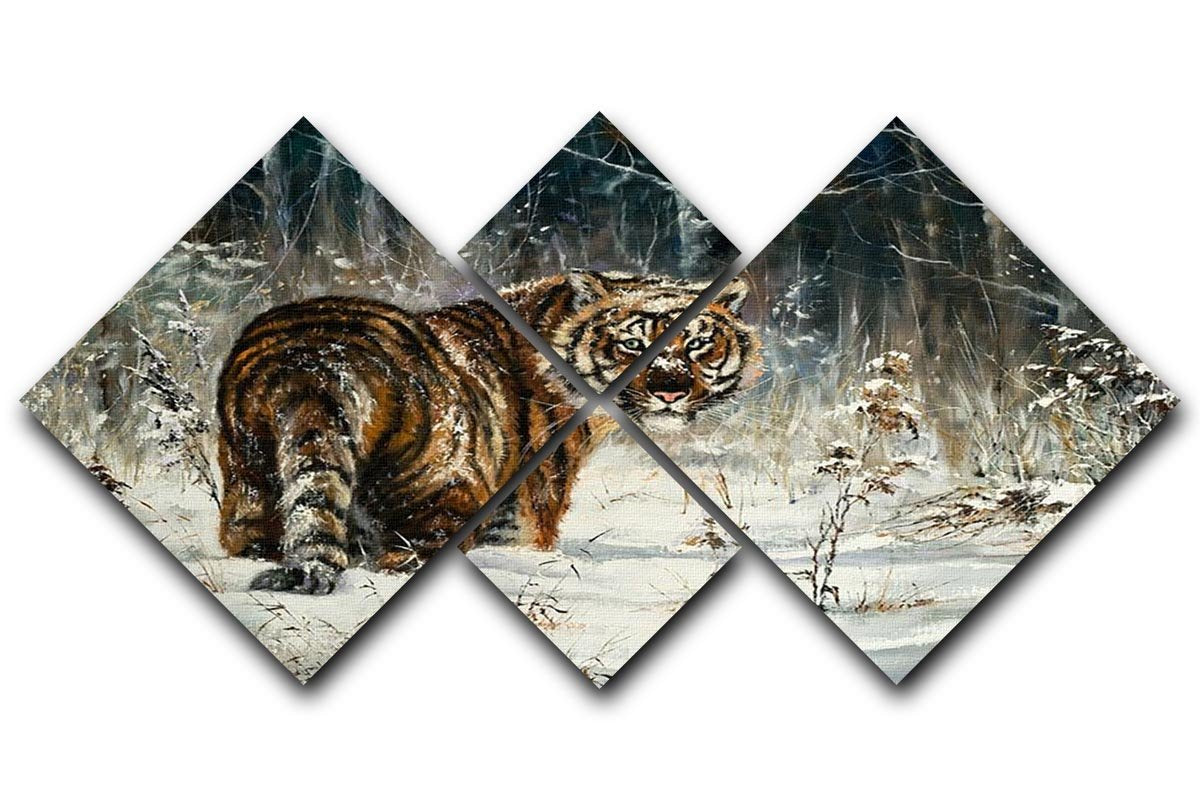 Landscape with a tiger in winter wood 4 Square Multi Panel Canvas - Canvas Art Rocks - 1