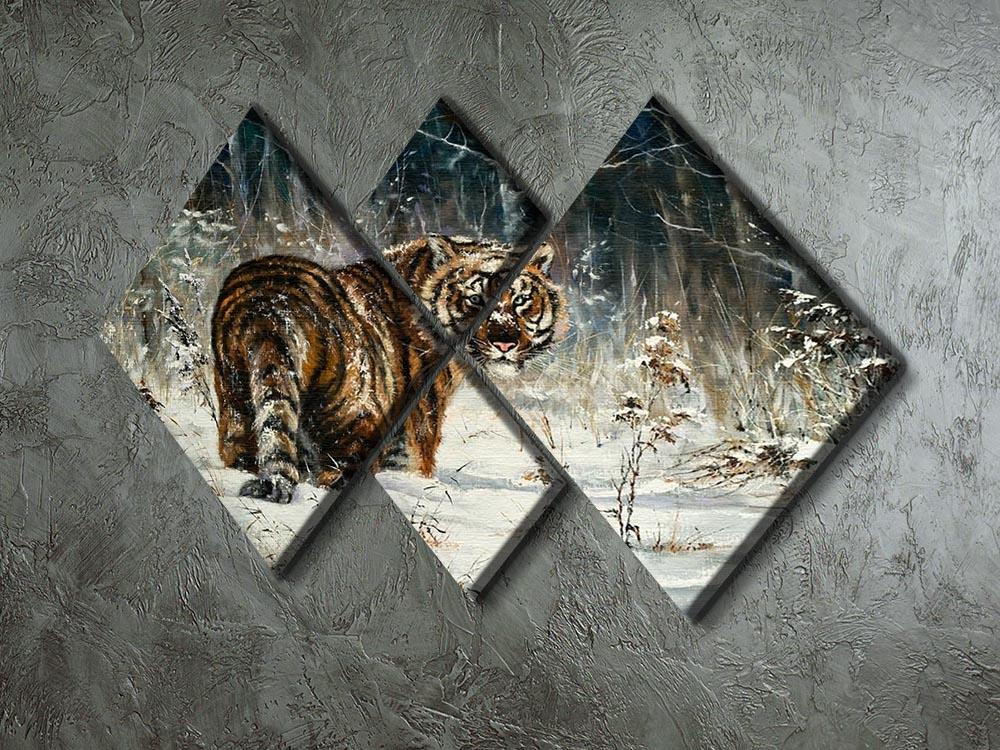 Landscape with a tiger in winter wood 4 Square Multi Panel Canvas - Canvas Art Rocks - 2