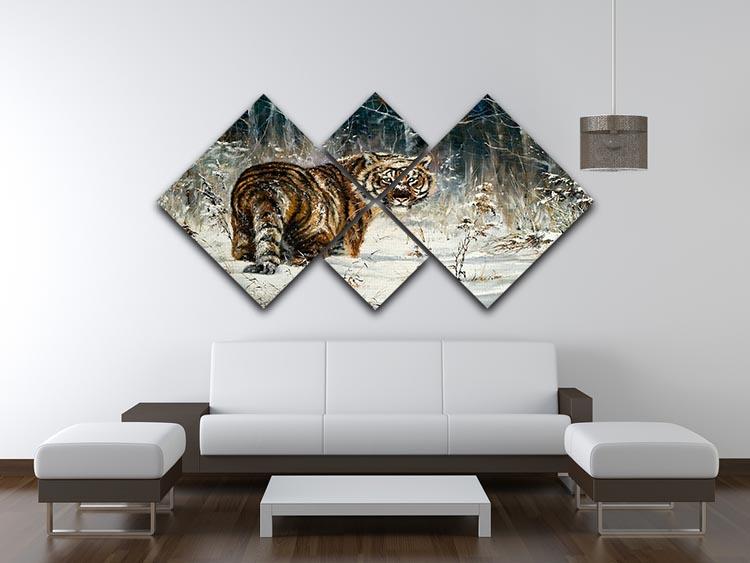 Landscape with a tiger in winter wood 4 Square Multi Panel Canvas - Canvas Art Rocks - 3