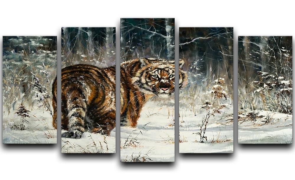 Landscape with a tiger in winter wood 5 Split Panel Canvas - Canvas Art Rocks - 1