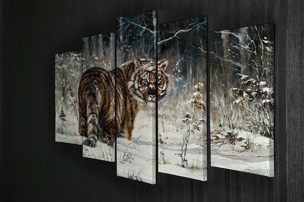 Landscape with a tiger in winter wood 5 Split Panel Canvas - Canvas Art Rocks - 2