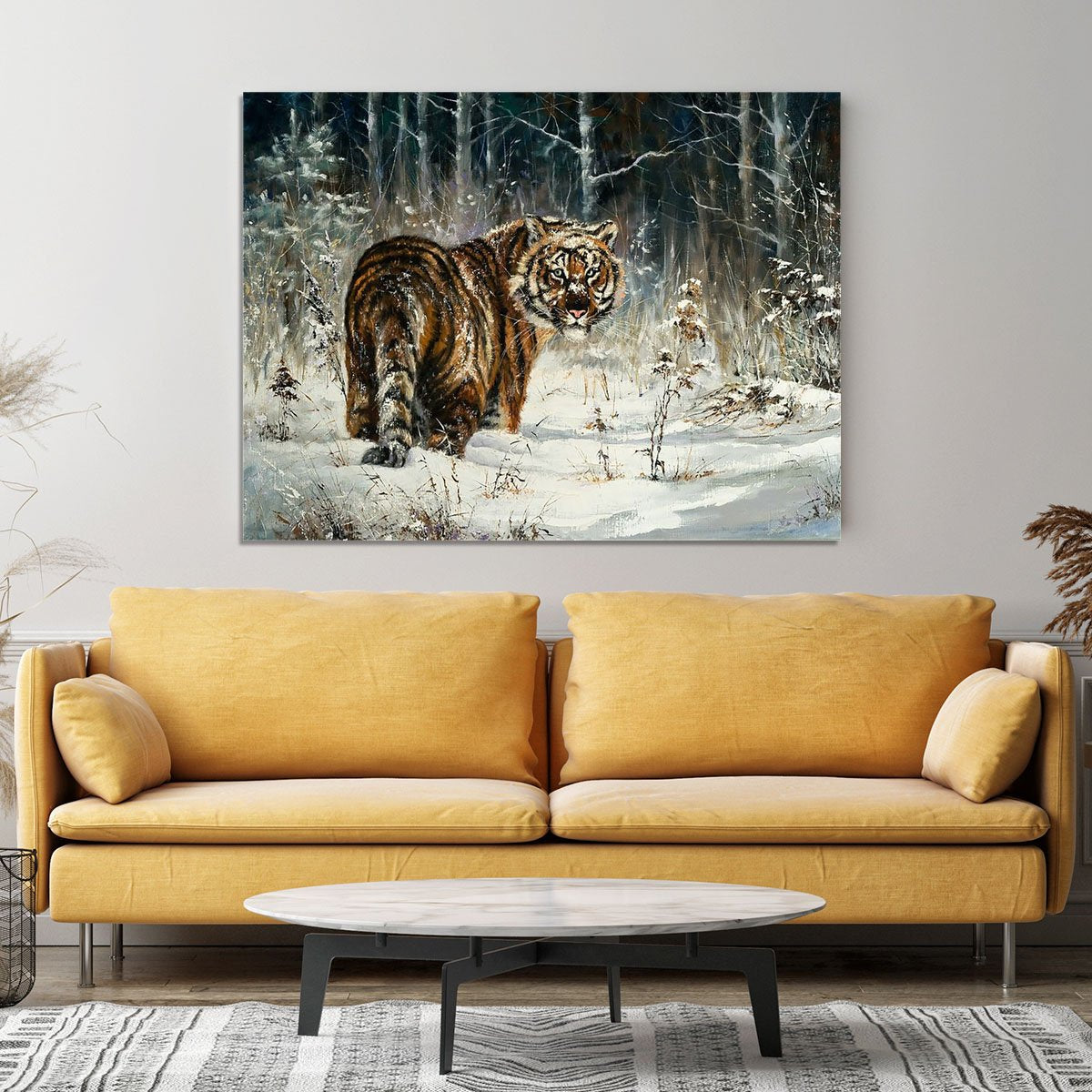 Landscape with a tiger in winter wood Canvas Print or Poster