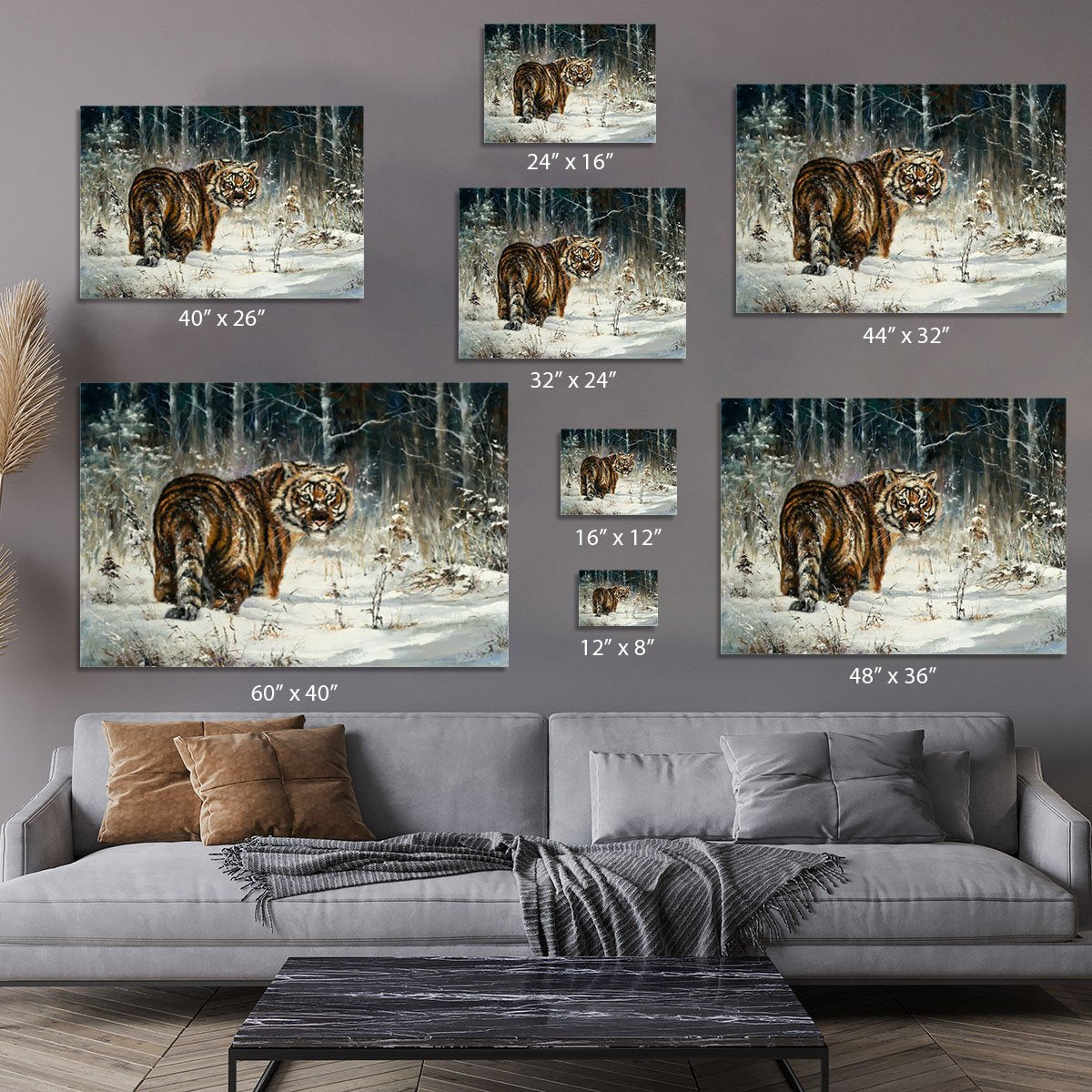Landscape with a tiger in winter wood Canvas Print or Poster