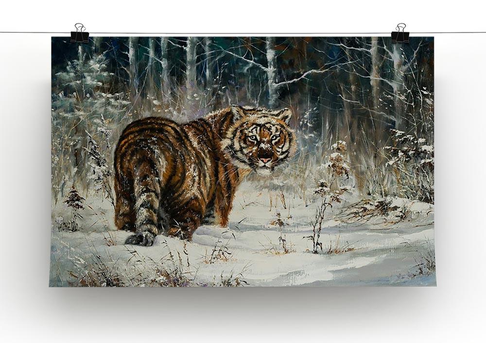 Landscape with a tiger in winter wood Canvas Print or Poster - Canvas Art Rocks - 2