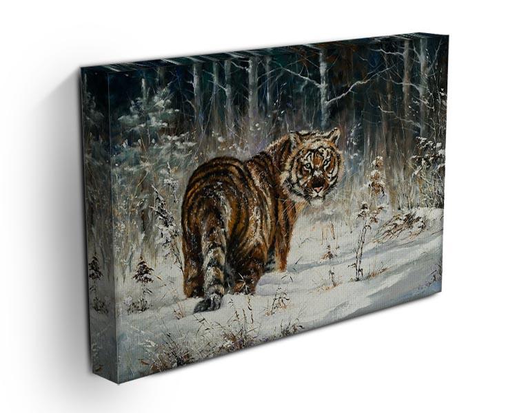 Landscape with a tiger in winter wood Canvas Print or Poster - Canvas Art Rocks - 3
