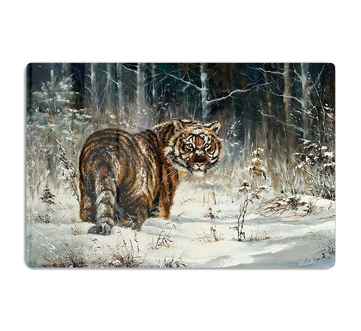 Landscape with a tiger in winter wood HD Metal Print - Canvas Art Rocks - 1
