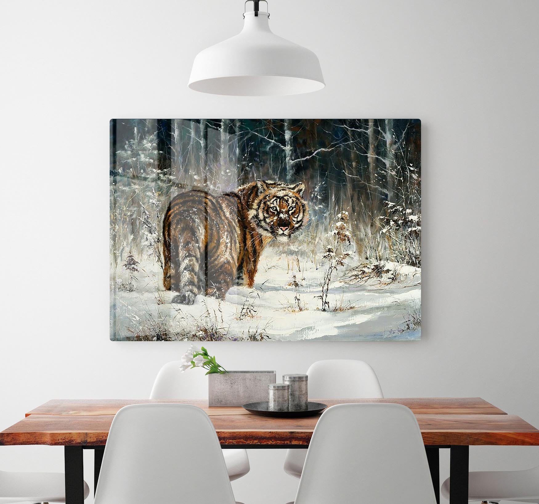 Landscape with a tiger in winter wood HD Metal Print - Canvas Art Rocks - 2