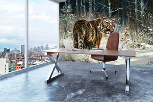 Landscape with a tiger in winter wood Wall Mural Wallpaper - Canvas Art Rocks - 3