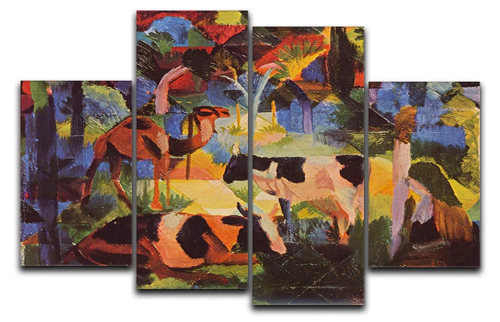Landscape with cows and camels by Macke 4 Split Panel Canvas - Canvas Art Rocks - 1
