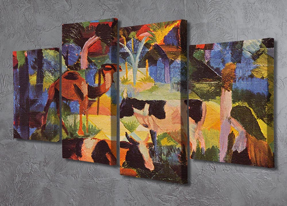 Landscape with cows and camels by Macke 4 Split Panel Canvas - Canvas Art Rocks - 2