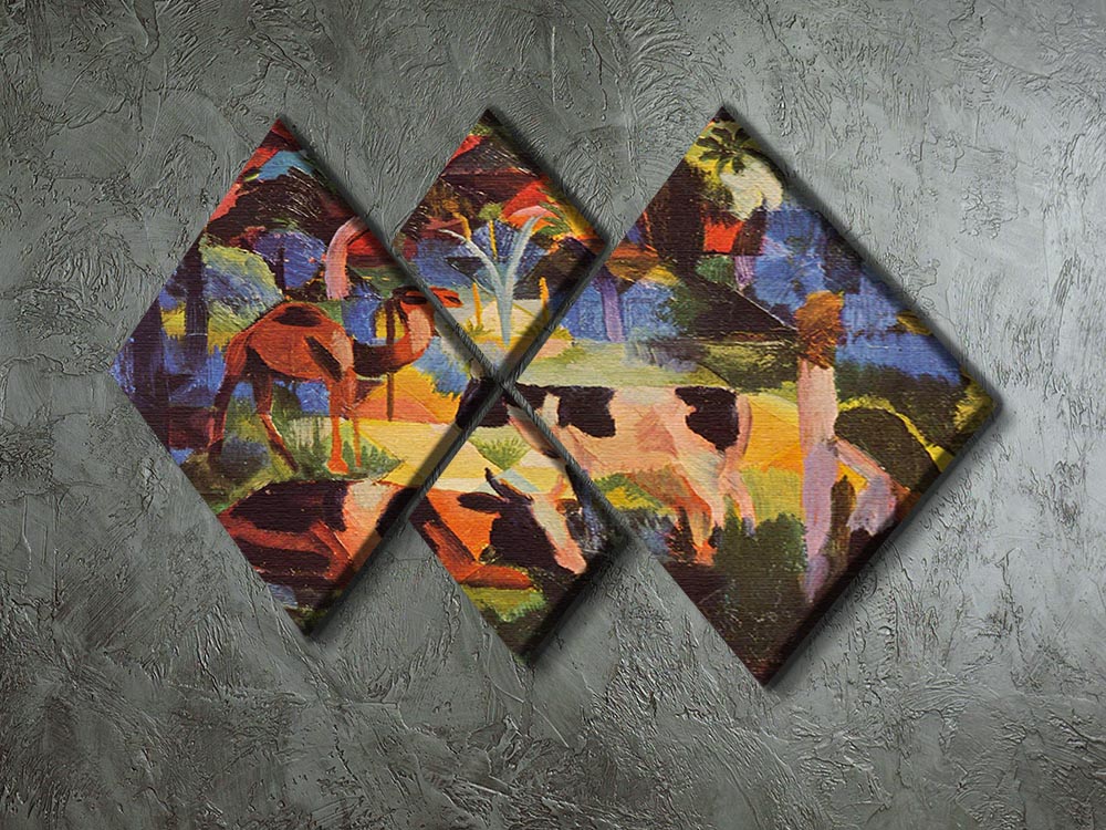 Landscape with cows and camels by Macke 4 Square Multi Panel Canvas - Canvas Art Rocks - 2
