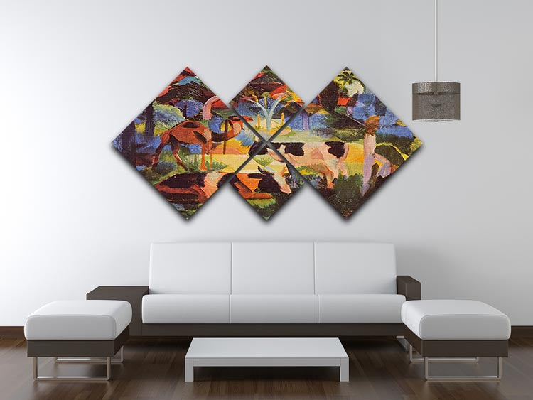 Landscape with cows and camels by Macke 4 Square Multi Panel Canvas - Canvas Art Rocks - 3