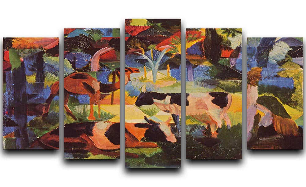 Landscape with cows and camels by Macke 5 Split Panel Canvas - Canvas Art Rocks - 1