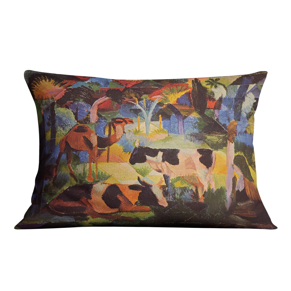 Landscape with cows and camels by Macke Cushion - Canvas Art Rocks - 4