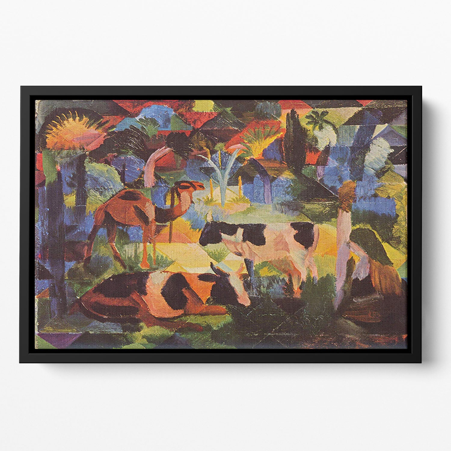 Landscape with cows and camels by Macke Floating Framed Canvas - Canvas Art Rocks - 2