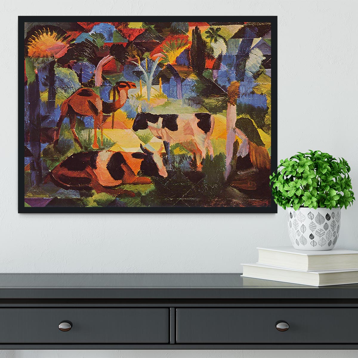 Landscape with cows and camels by Macke Framed Print - Canvas Art Rocks - 2
