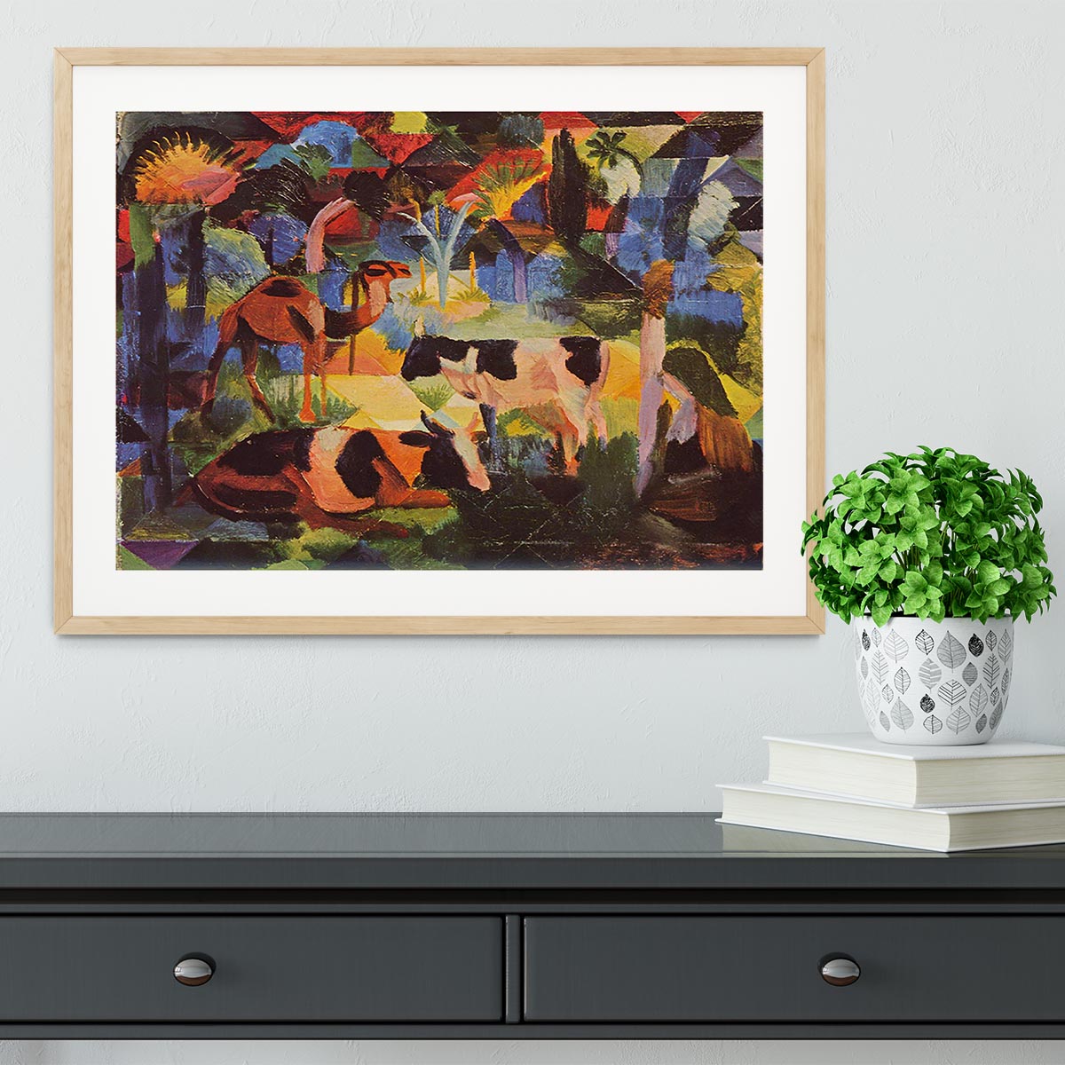 Landscape with cows and camels by Macke Framed Print - Canvas Art Rocks - 3