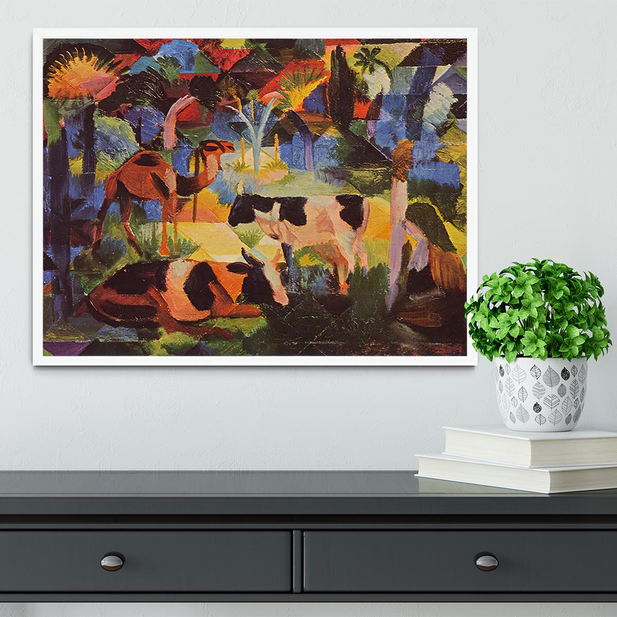 Landscape with cows and camels by Macke Framed Print - Canvas Art Rocks -6