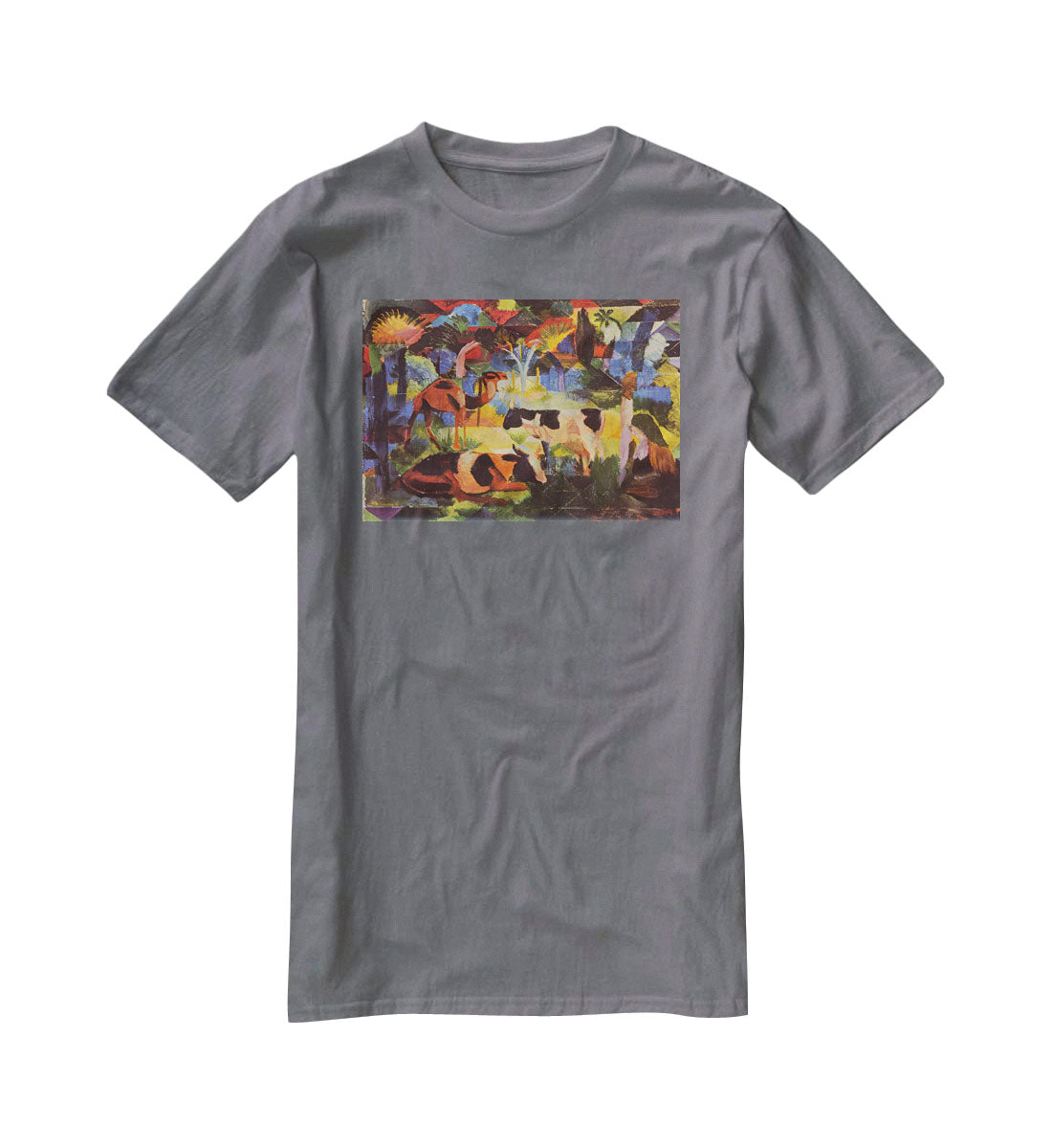 Landscape with cows and camels by Macke T-Shirt - Canvas Art Rocks - 3