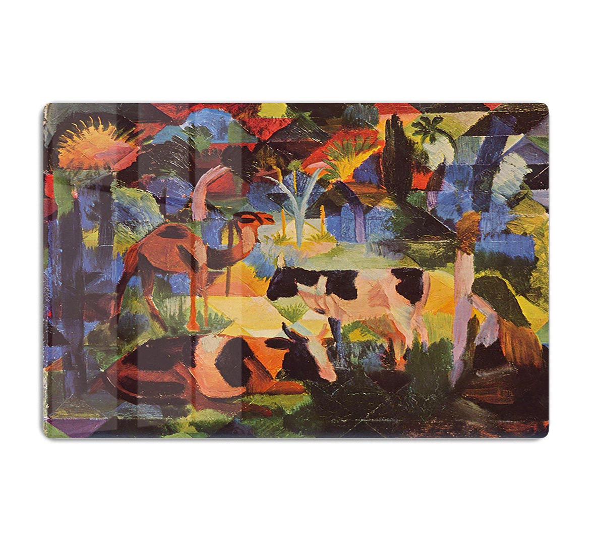 Landscape with cows and camels by Macke Acrylic Block - Canvas Art Rocks - 1