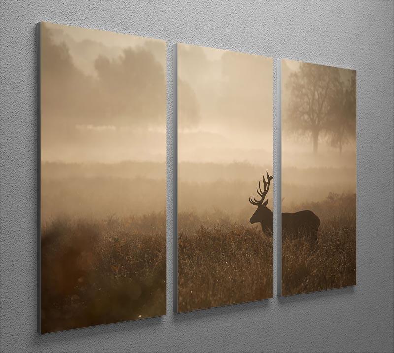 Large red deer stag in autumn mist 3 Split Panel Canvas Print - Canvas Art Rocks - 2