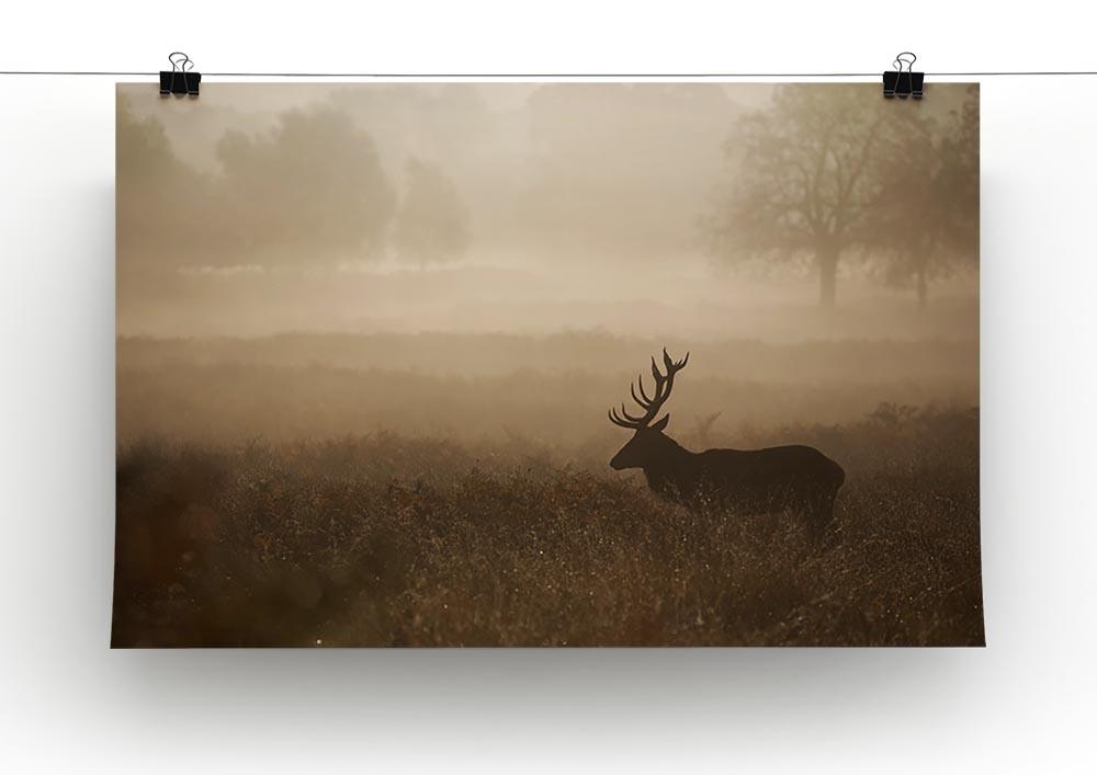Large red deer stag in autumn mist Canvas Print or Poster - Canvas Art Rocks - 2