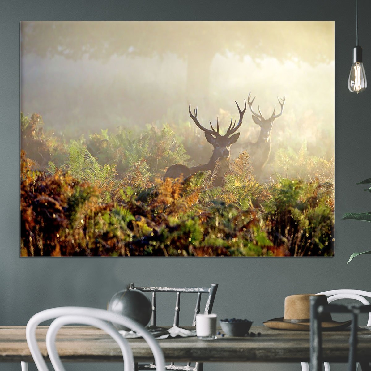 Large red deer stag in mist Canvas Print or Poster