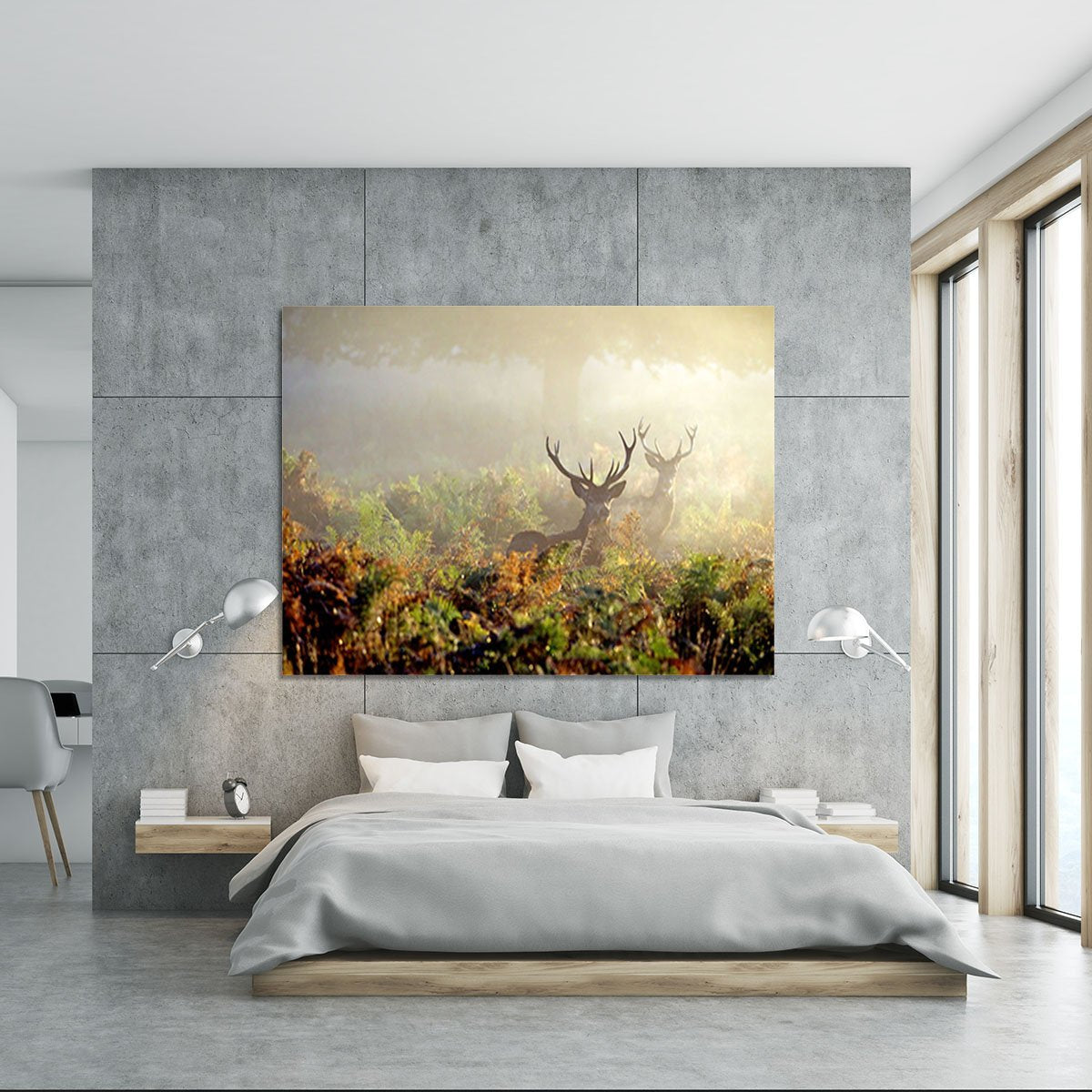 Large red deer stag in mist Canvas Print or Poster