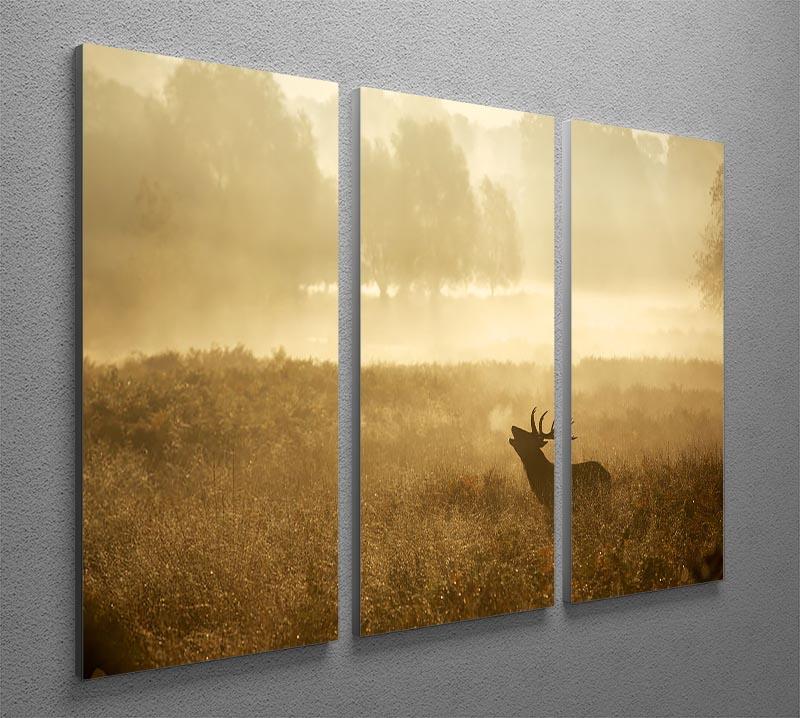 Large red deer stag silhouette in autumn 3 Split Panel Canvas Print - Canvas Art Rocks - 2