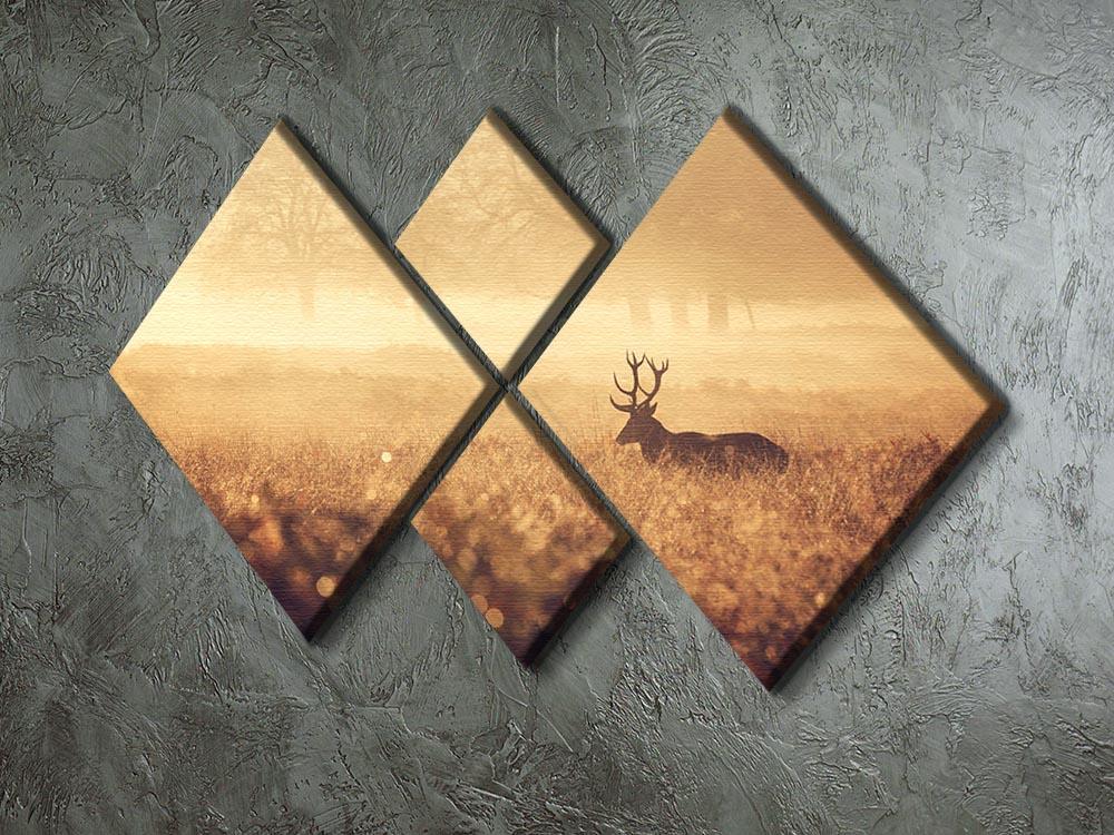 Large red deer stag silhouette in autumn mist 4 Square Multi Panel Canvas - Canvas Art Rocks - 2