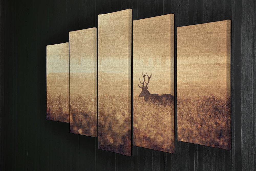 Large red deer stag silhouette in autumn mist 5 Split Panel Canvas - Canvas Art Rocks - 2