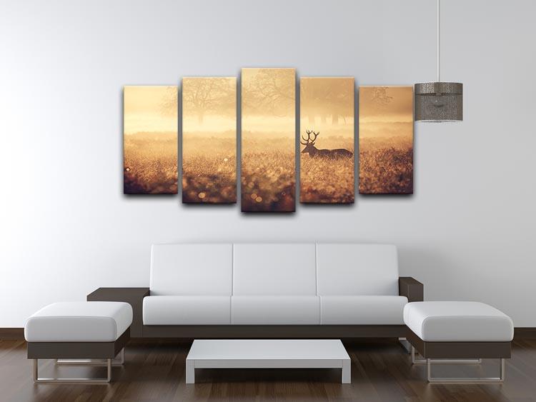 Large red deer stag silhouette in autumn mist 5 Split Panel Canvas - Canvas Art Rocks - 3