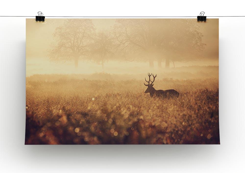 Large red deer stag silhouette in autumn mist Canvas Print or Poster - Canvas Art Rocks - 2