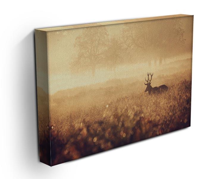 Large red deer stag silhouette in autumn mist Canvas Print or Poster - Canvas Art Rocks - 3