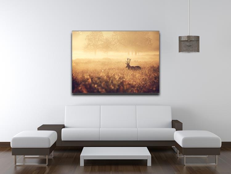 Large red deer stag silhouette in autumn mist Canvas Print or Poster - Canvas Art Rocks - 4