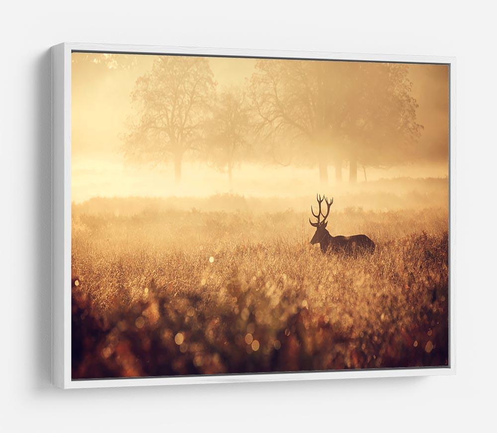 Large red deer stag silhouette in autumn mist HD Metal Print - Canvas Art Rocks - 7