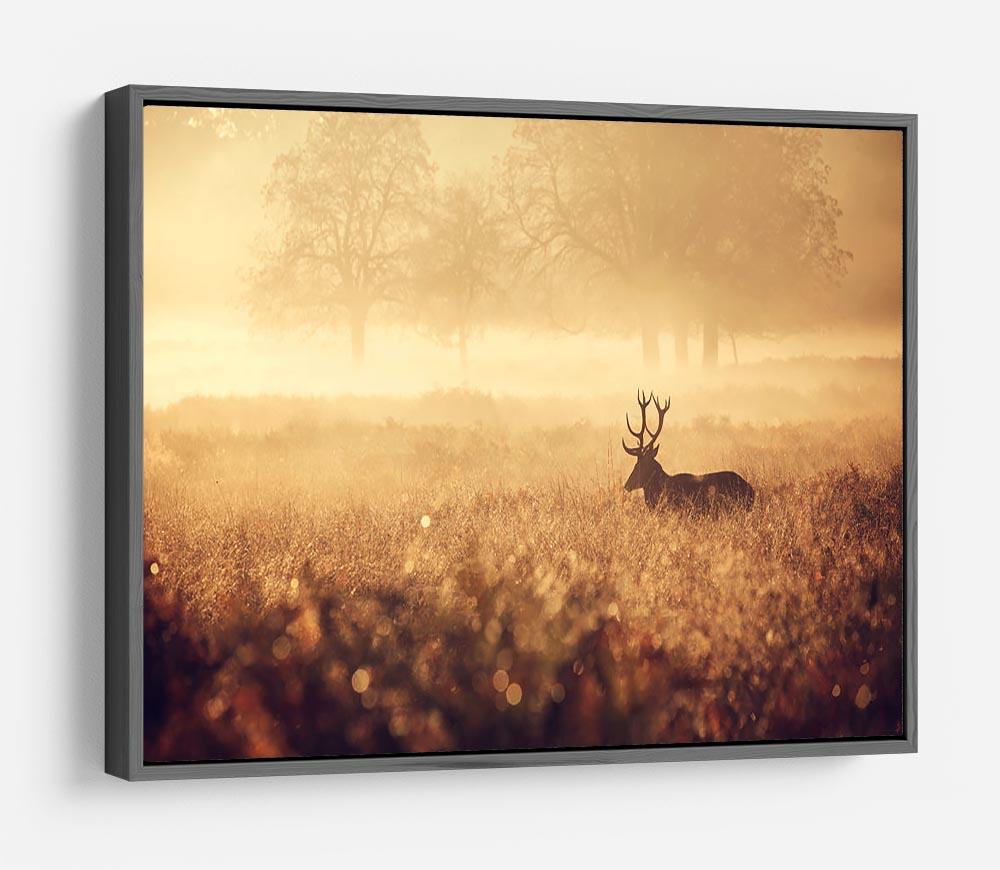 Large red deer stag silhouette in autumn mist HD Metal Print - Canvas Art Rocks - 9