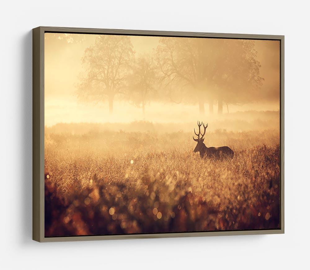 Large red deer stag silhouette in autumn mist HD Metal Print - Canvas Art Rocks - 10