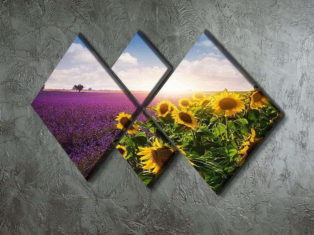 Lavender and sunflowers fields 4 Square Multi Panel Canvas  - Canvas Art Rocks - 2