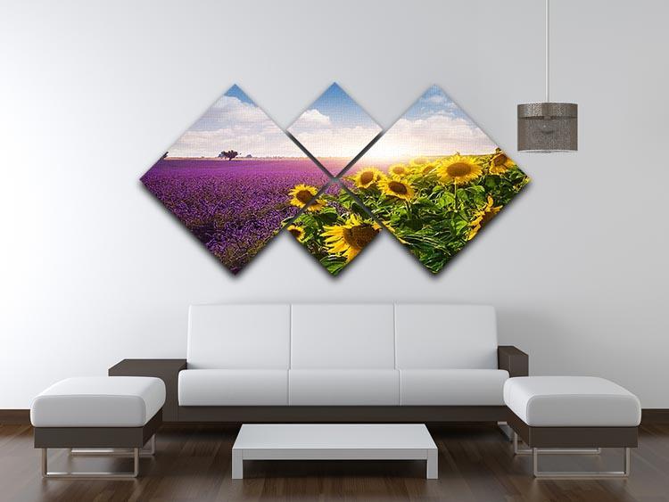 Lavender and sunflowers fields 4 Square Multi Panel Canvas  - Canvas Art Rocks - 3