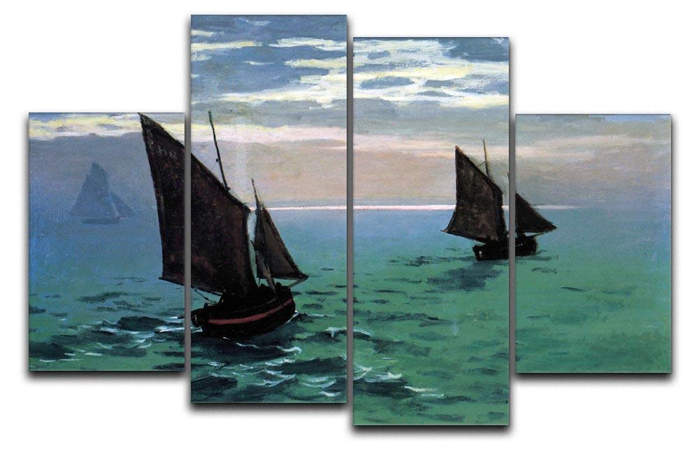 Le Havre exit the fishing boats from the port by Monet 4 Split Panel Canvas  - Canvas Art Rocks - 1