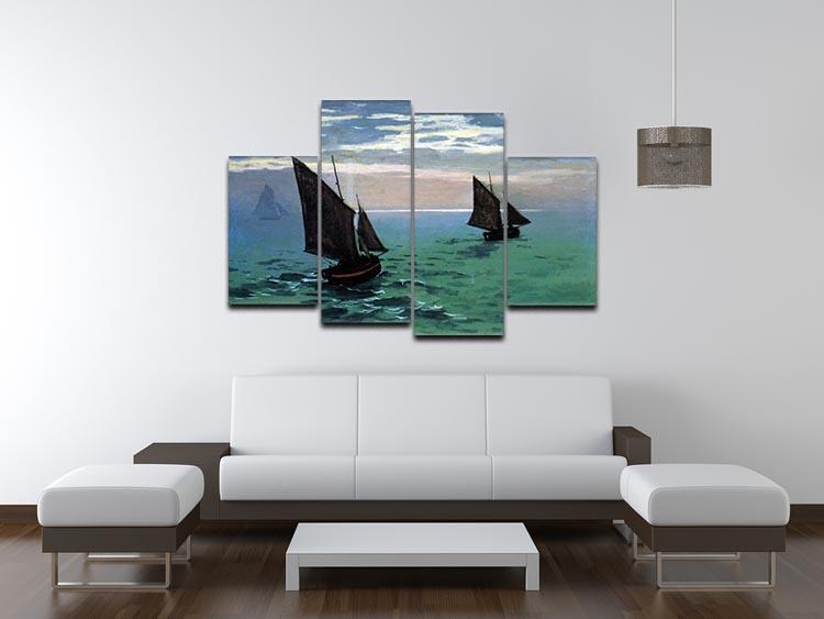Le Havre exit the fishing boats from the port by Monet 4 Split Panel Canvas - Canvas Art Rocks - 3
