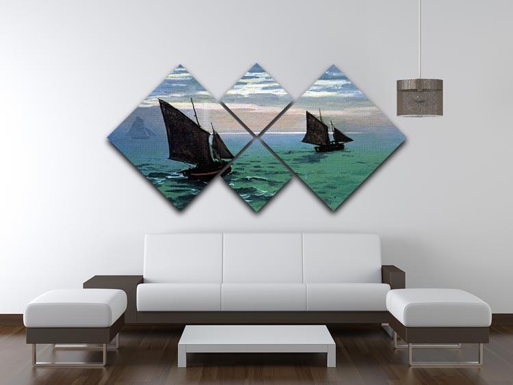 Le Havre exit the fishing boats from the port by Monet 4 Square Multi Panel Canvas - Canvas Art Rocks - 3